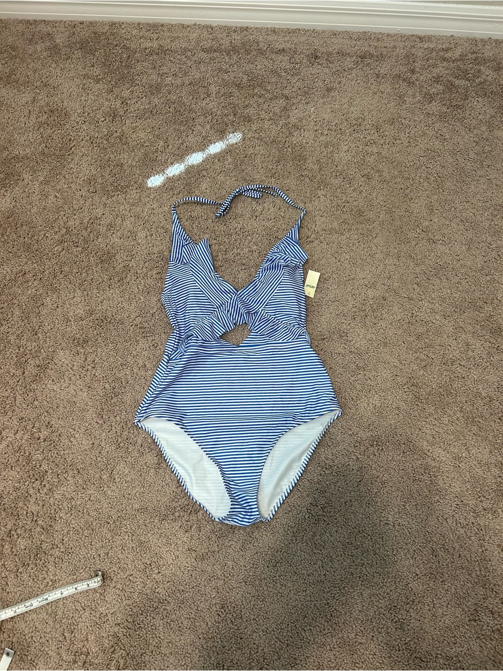 aerie Blue and White Striped One-Piece Swimsuit with Front Cutout